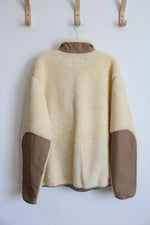 Best Made Co. Ivory & Brown Wool Sherpa 1/4 Zip Sweatshirt | XXL