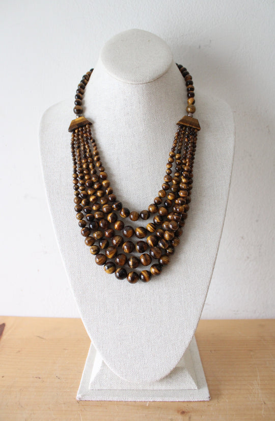 Brown Tiger's Eye Beaded Layered Necklace