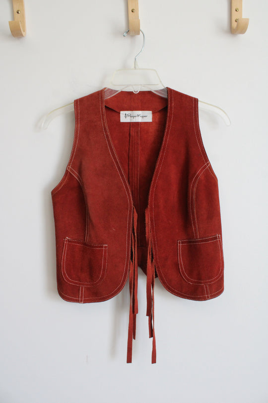 Vintage Roger Kuper Burnt Orange Suede Leather Fringe Vest | S/M
