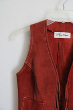 Vintage Roger Kuper Burnt Orange Suede Leather Fringe Vest | S/M