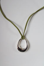 Premier Designs Green Leather Sterling Silver Necklace