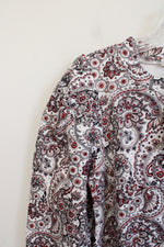 NEW LOFT White Red Paisley Cotton Long Sleeved Top | XS Petite
