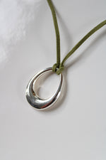 Premier Designs Green Leather Sterling Silver Necklace