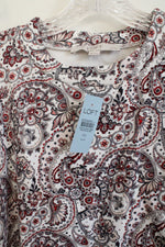 NEW LOFT White Red Paisley Cotton Long Sleeved Top | XS Petite