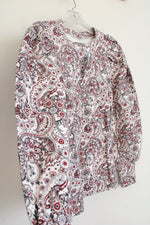 NEW LOFT White Red Paisley Cotton Long Sleeved Top | XS Petite