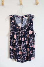 NEW Magnolia Grace Navy & Pink Floral Sleeveless Top | XL