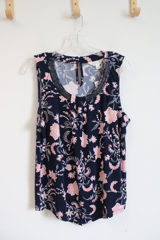NEW Magnolia Grace Navy & Pink Floral Sleeveless Top | XL