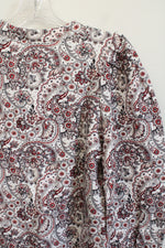 NEW LOFT White Red Paisley Cotton Long Sleeved Top | XS Petite