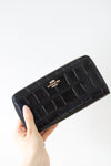 Coach Accordion Leather Black Alligator Embossed Wallet