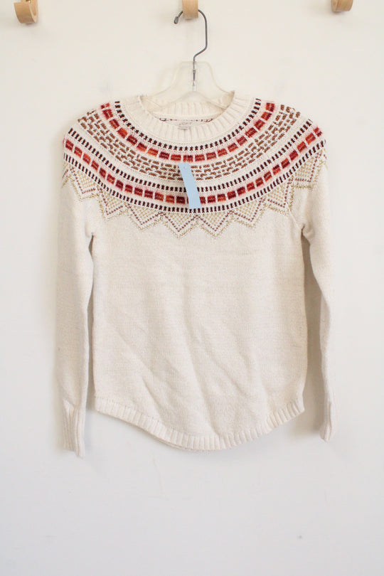 NEW LOFT Cream Gold Knit Ski Sweater | XXS Petite