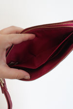 Coach Signature Brown Pink Trim Double Zip Wristlet