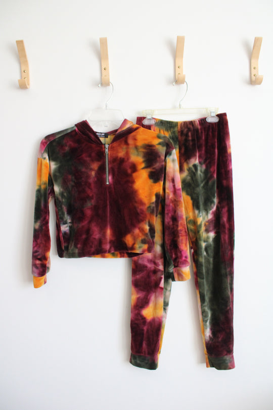 Jolie & JoyPurple Green & Gold Tie-Dyed Soft Cropped Jacket & Sweatpants Set | Youth 10/12