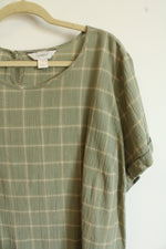 CJ Banks Light Sage Green Windowpane Plaid Cotton Shirt | 3X