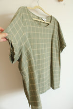 CJ Banks Light Sage Green Windowpane Plaid Cotton Shirt | 3X