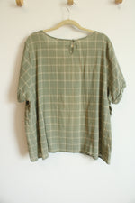 CJ Banks Light Sage Green Windowpane Plaid Cotton Shirt | 3X
