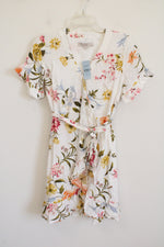 NEW LOFT White floral Flutter Wrap Dress | 0 Petite