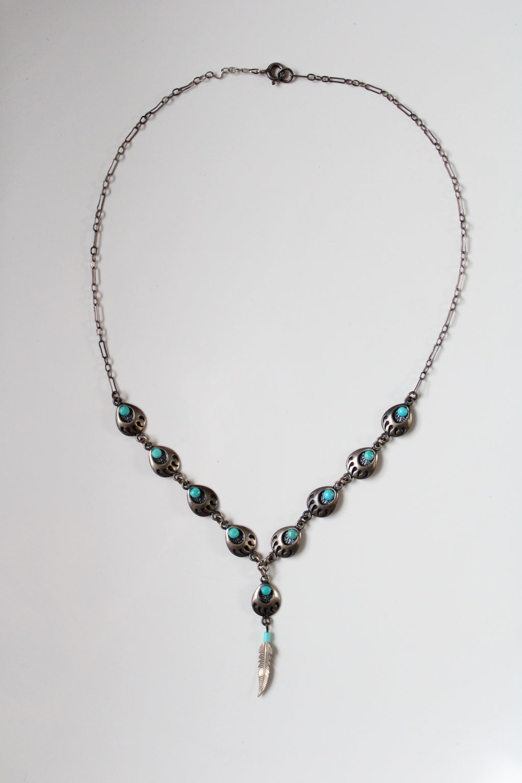 G&S Turquoise Bearpaw Western Style Sterling Silver Necklace