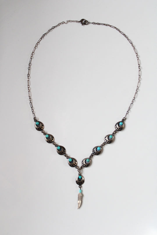 G&S Turquoise Bearpaw Western Style Sterling Silver Necklace
