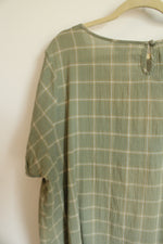 CJ Banks Light Sage Green Windowpane Plaid Cotton Shirt | 3X
