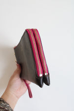 Coach Signature Brown Pink Trim Double Zip Wristlet