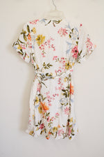 NEW LOFT White floral Flutter Wrap Dress | 0 Petite