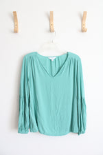 Time And Tru Teal Embroidered Dotted Long Sleeved Top | M