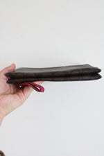 Coach Signature Brown Pink Trim Double Zip Wristlet