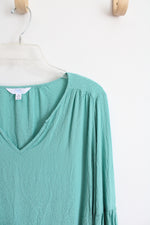 Time And Tru Teal Embroidered Dotted Long Sleeved Top | M