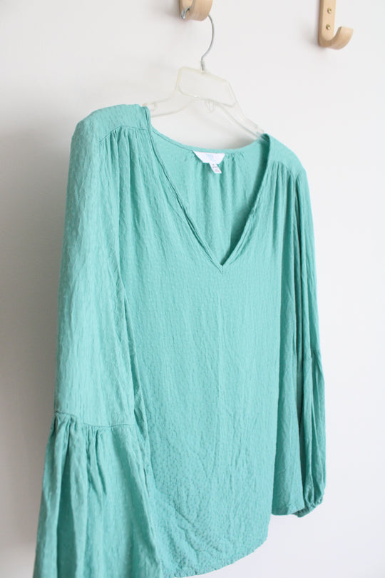 Time And Tru Teal Embroidered Dotted Long Sleeved Top | M