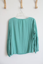 Time And Tru Teal Embroidered Dotted Long Sleeved Top | M