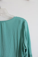 Time And Tru Teal Embroidered Dotted Long Sleeved Top | M