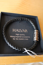 NEW Black Leather Halvar Viking Bracelet Bangle | Size 20 CM