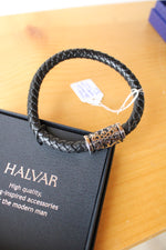 NEW Black Leather Halvar Viking Bracelet Bangle | Size 20 CM