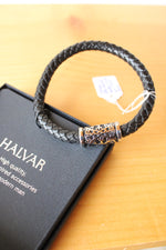 NEW Black Leather Halvar Viking Bracelet Bangle | Size 20 CM