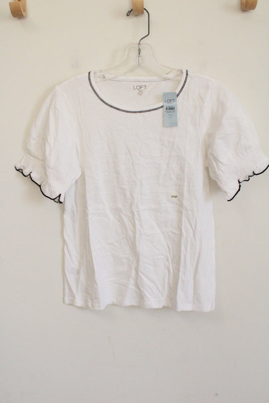 NEW LOFT White Black Stitch Tee | XXS Petite