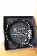 NEW Black Leather Halvar Viking Bracelet Bangle | Size 20 CM