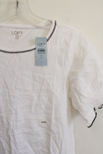 NEW LOFT White Black Stitch Tee | XXS Petite