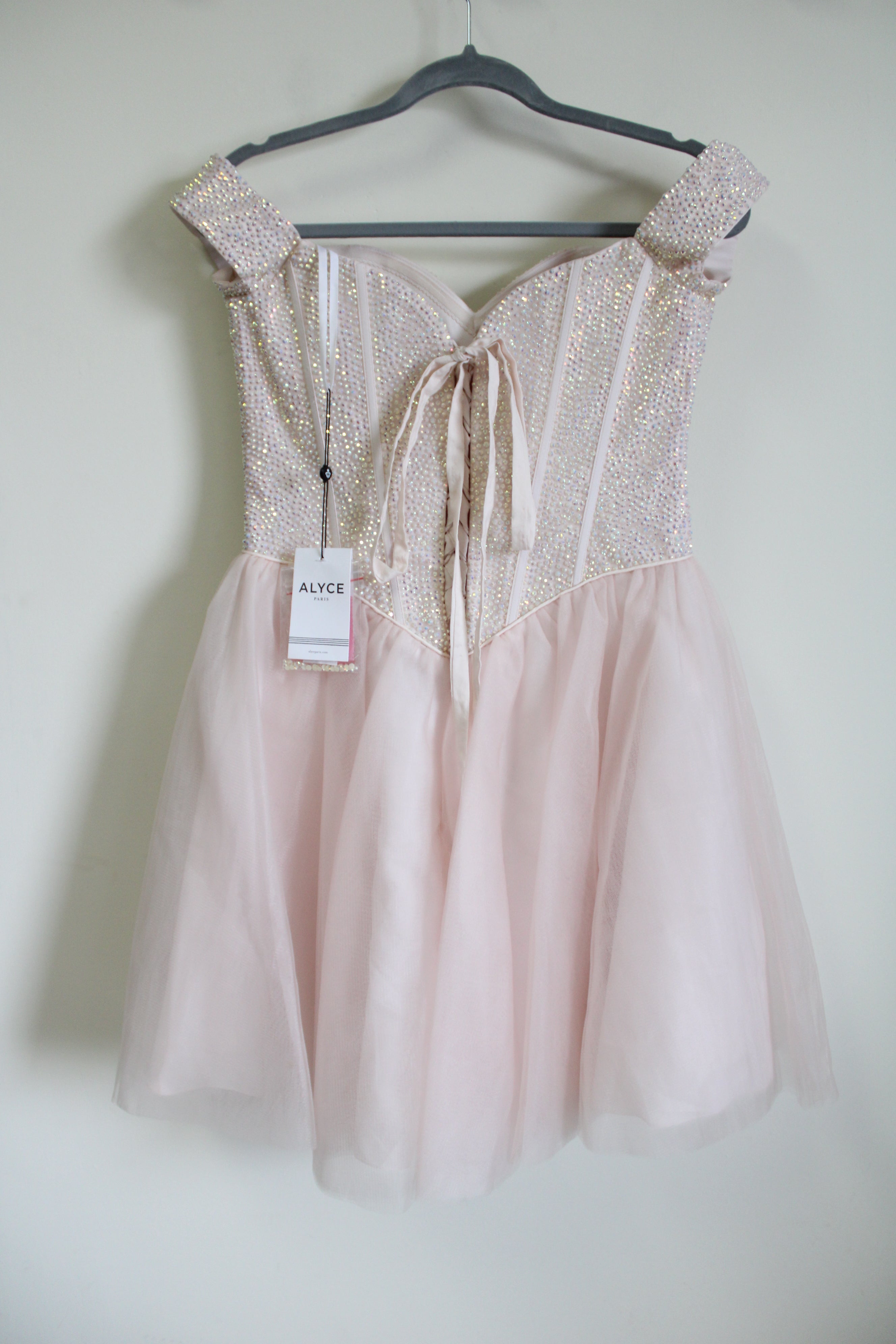 NEW Alyce Paris Corset Tulle French Pink Beaded Dress | 10