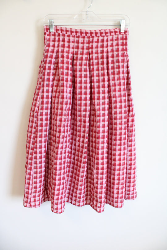 NEW Anthropologie Eva Franco Pink Gingham Plaid Pleated Skirt | 4