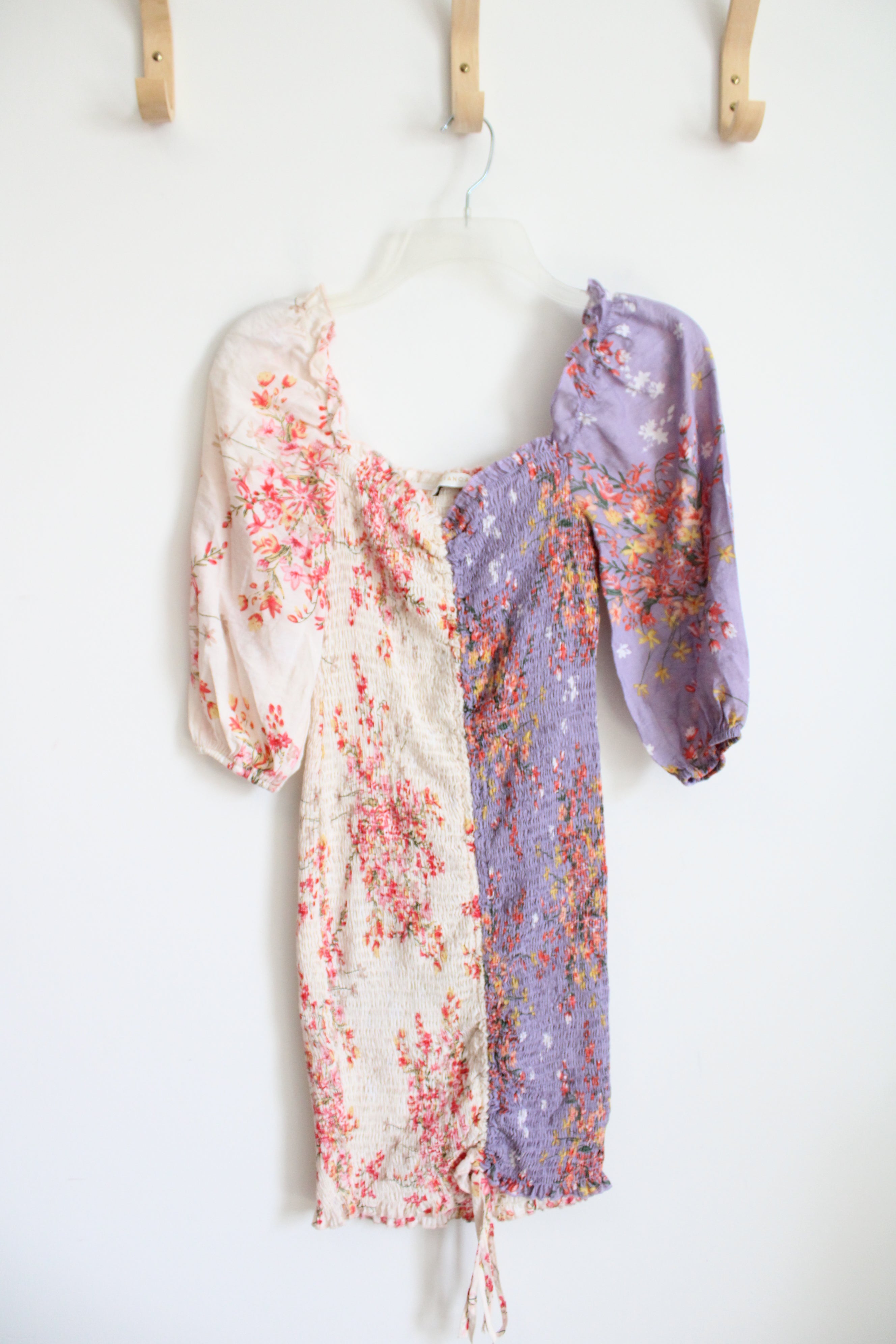 O.Vianca Purple & Cream Floral Ruched Bodycon Dress | L