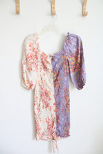 O.Vianca Purple & Cream Floral Ruched Bodycon Dress | L