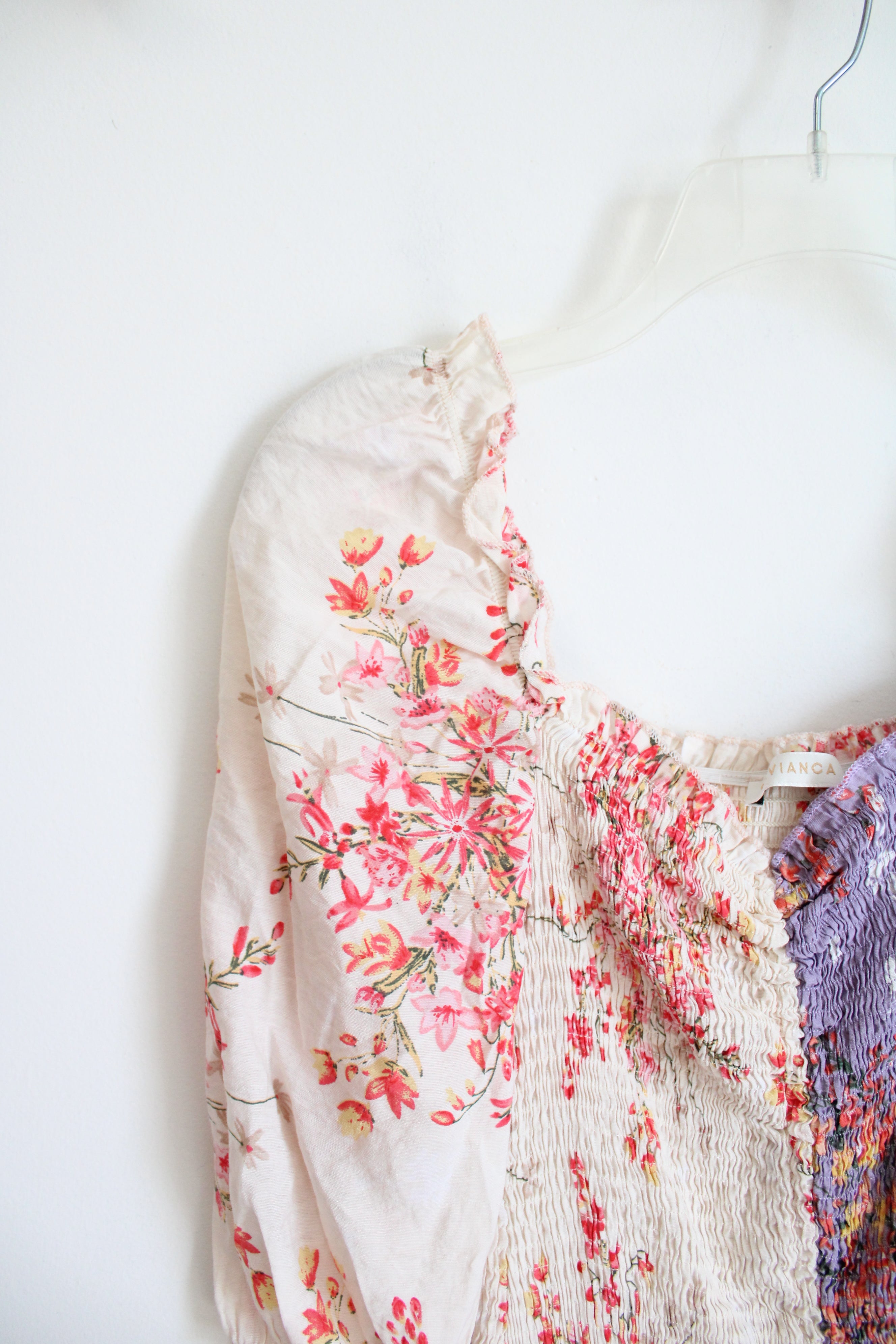 O.Vianca Purple & Cream Floral Ruched Bodycon Dress