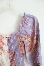 O.Vianca Purple & Cream Floral Ruched Bodycon Dress | L