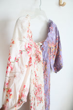 O.Vianca Purple & Cream Floral Ruched Bodycon Dress | L