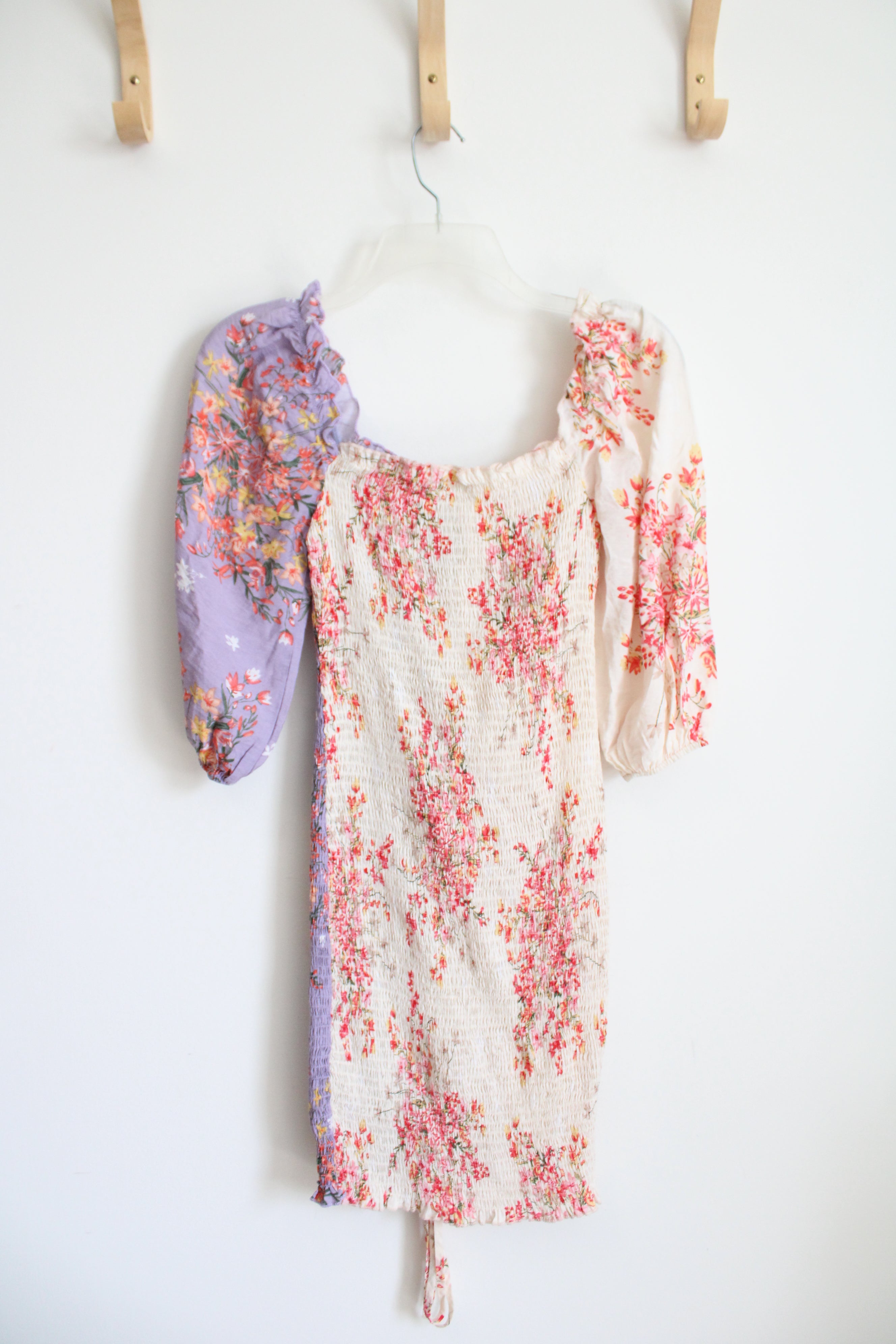 O.Vianca Purple & Cream Floral Ruched Bodycon Dress | L