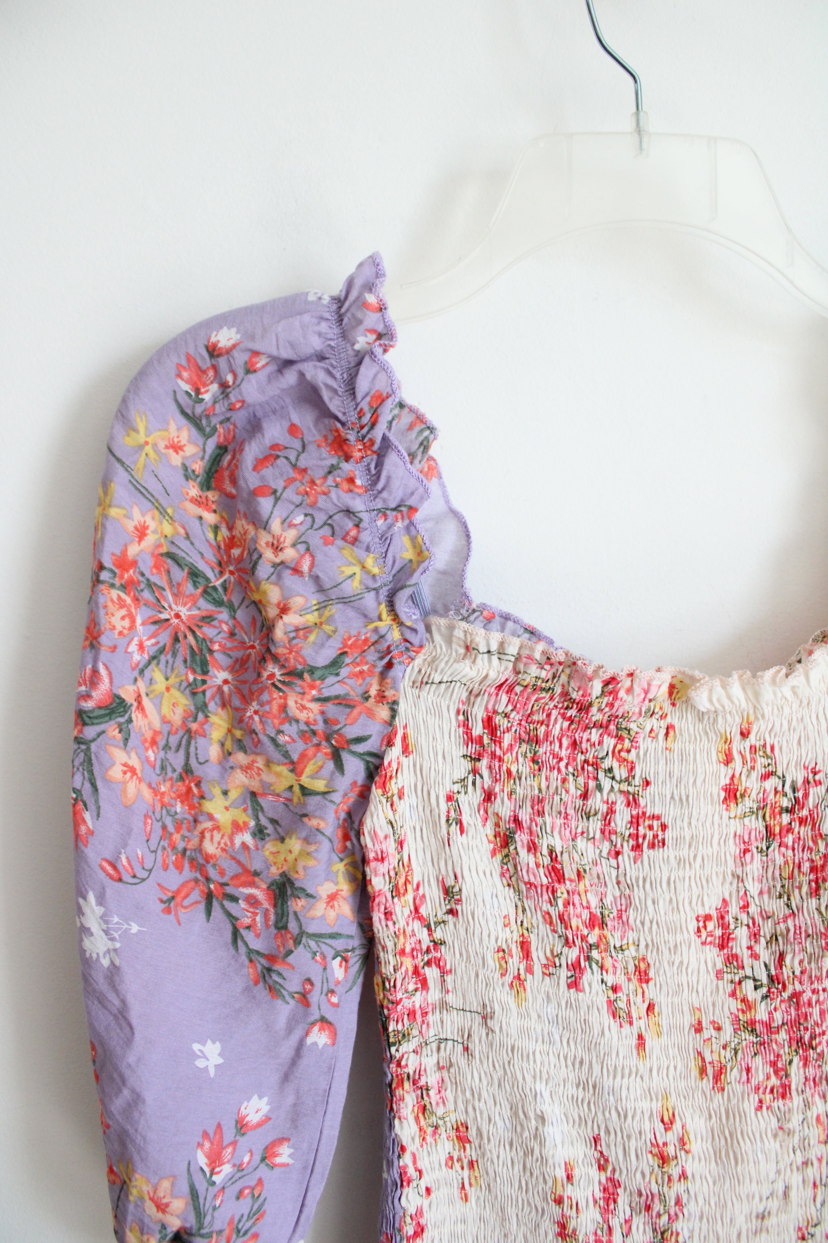 O.Vianca Purple & Cream Floral Ruched Bodycon Dress | L