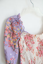 O.Vianca Purple & Cream Floral Ruched Bodycon Dress | L