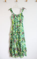Diane Von Furstenberg Modena Silk Blend Green Tiered Floral Dress | XXS