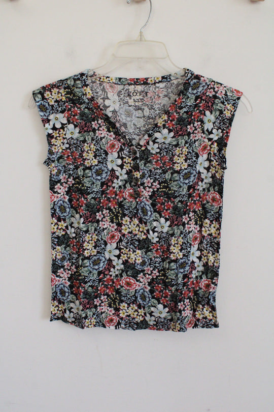 NEW Ann Taylor LOFT Black Floral Linen Top | XXS Petite
