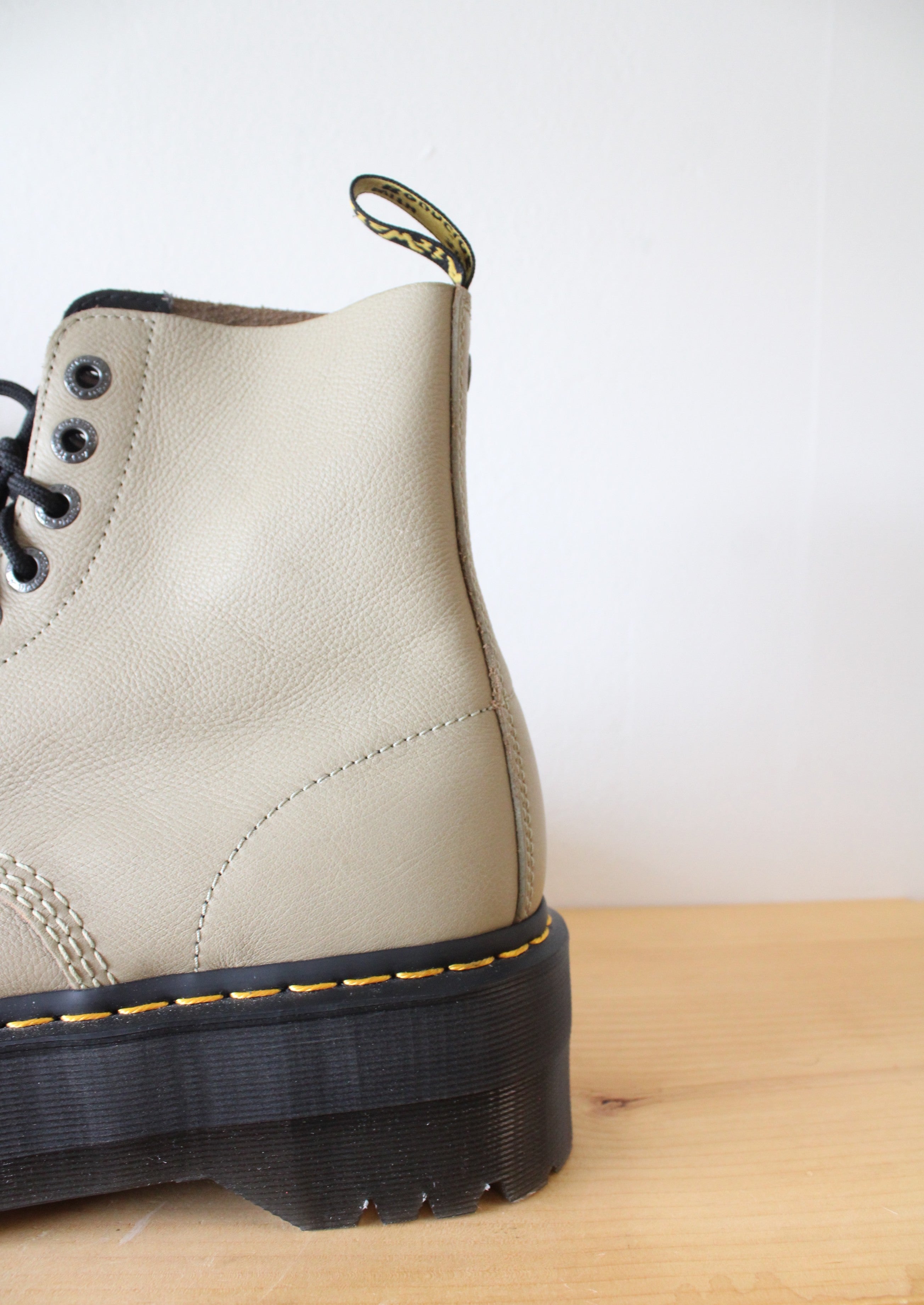 Dr. Martens 1460 Max Pale Olive Leather Platform Boots | Size 10